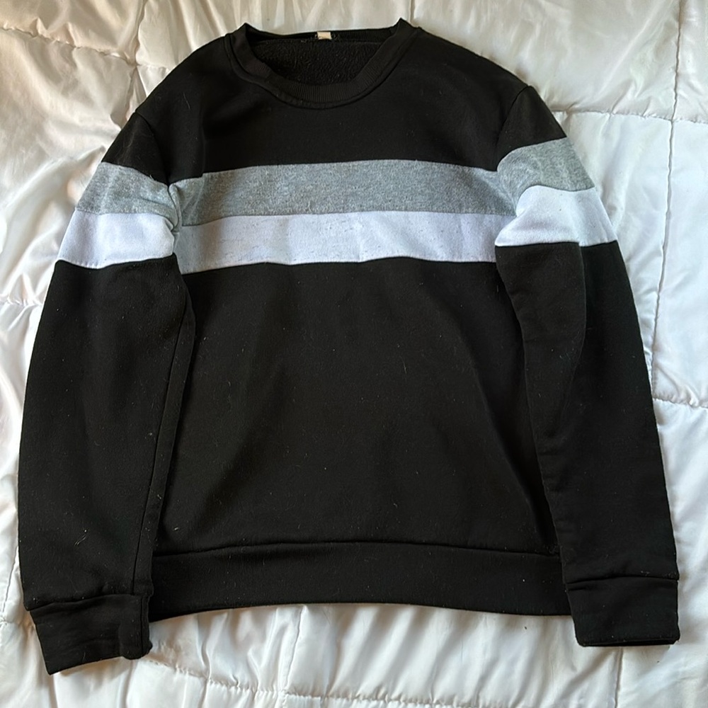 SHEIN Black, Grey, and White Striped Crewneck